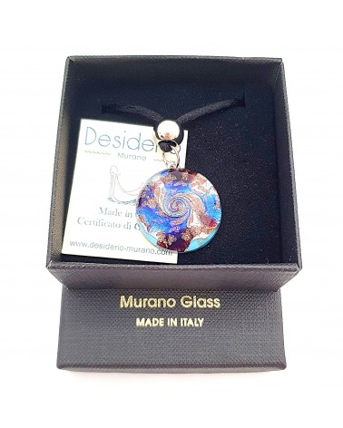 Pendentif Sally rond bombé vortex bijoux fantaisies fait à la main verre de Murano