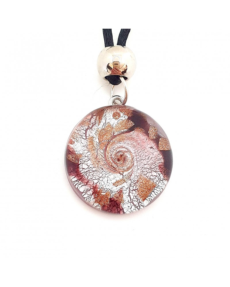 Pendentif Sally rond bombé vortex bijoux fantaisies fait à la main verre de Murano