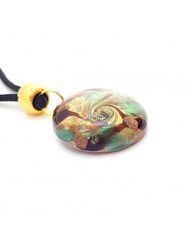 Pendentif Sally rond bombé vortex bijoux fantaisies fait à la main verre de Murano