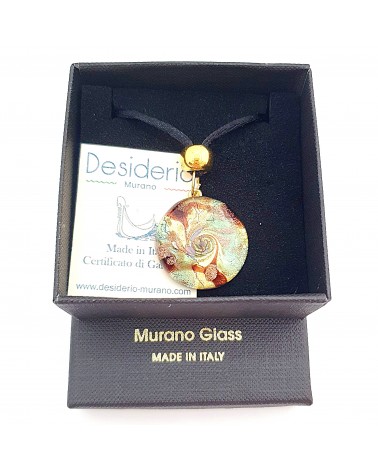 Pendentif Sally rond bombé vortex bijoux fantaisies fait à la main verre de Murano