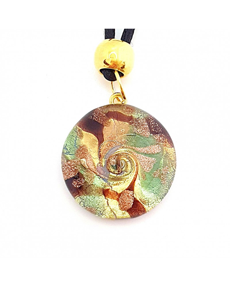 Pendentif Sally rond bombé vortex bijoux fantaisies fait à la main verre de Murano