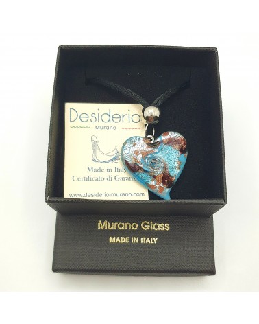 Pendentif cœur vortex en verre de Murano bijoux fantaisies fait à la main