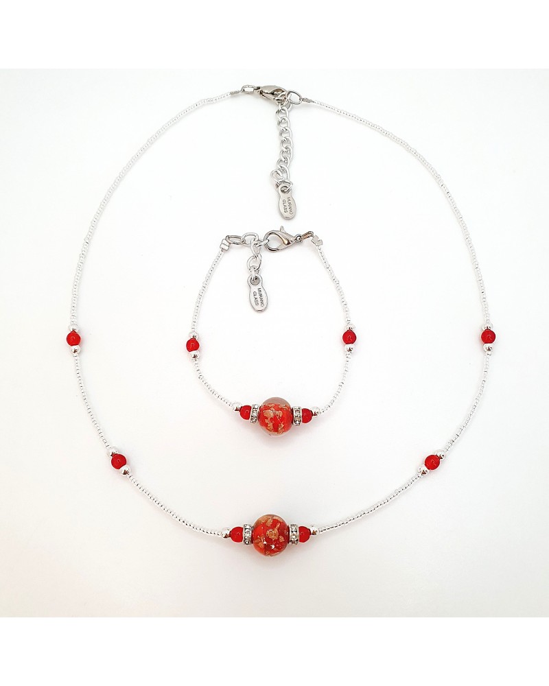 Parure perle centrale en verre de Murano  artisans italiens fait à la main