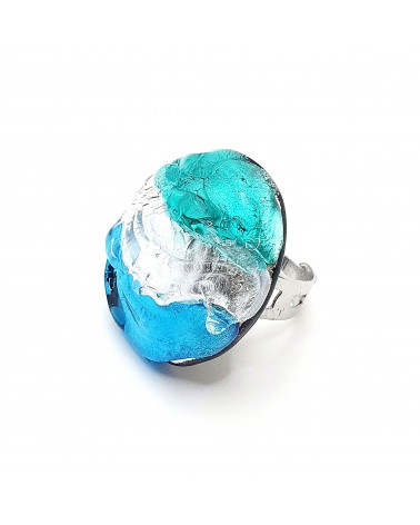 Bague ronde verre Murano collection vague bijoux fait à la main Bague ronde verre Murano collection vague bijoux fait à la main
