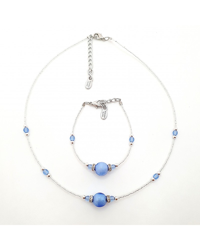 Parure perle centrale en verre de Murano  artisans italiens fait à la main