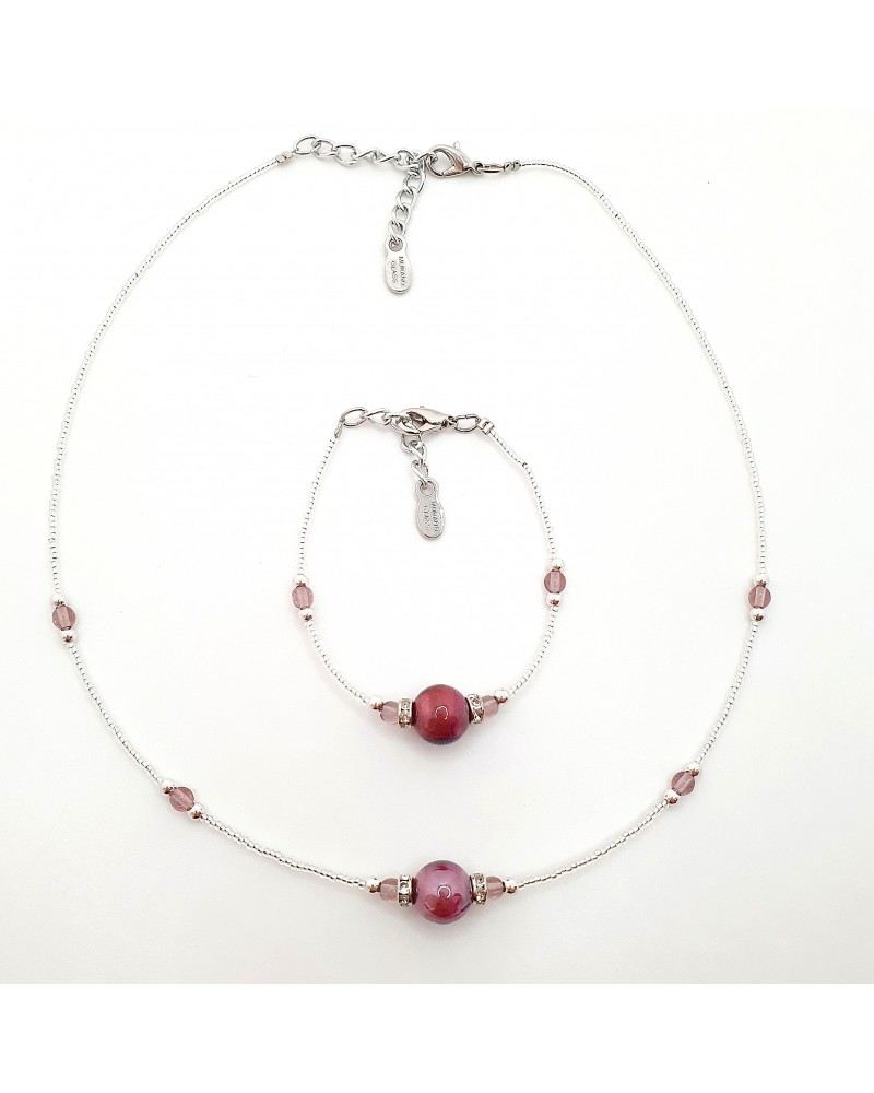 Parure perle centrale en verre de Murano  artisans italiens fait à la main