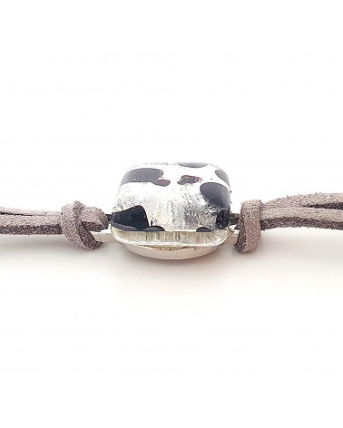 bracelet carré en cuir et verre de Murano bijoux italiens