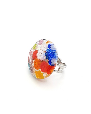 Bague ronde verre Murano murrine fleurs bijoux fantaisies