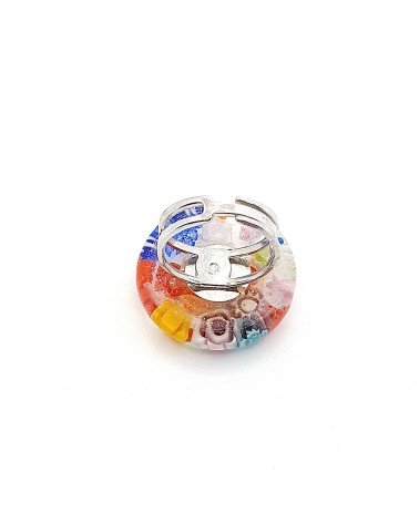 Bague ronde verre Murano murrine fleurs bijoux fantaisies