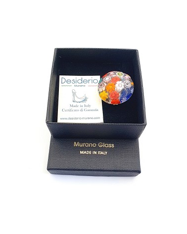 Bague ronde verre Murano murrine fleurs bijoux fantaisies Bague ronde verre Murano murrine fleurs bijoux fantaisies