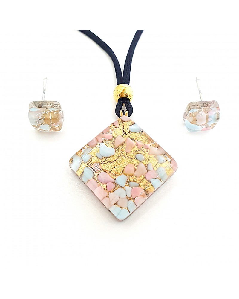 Parure carré en verre de Murano bijoux fantaisies made in Italie Parure carré en verre de Murano bijoux fantaisies made in Italie