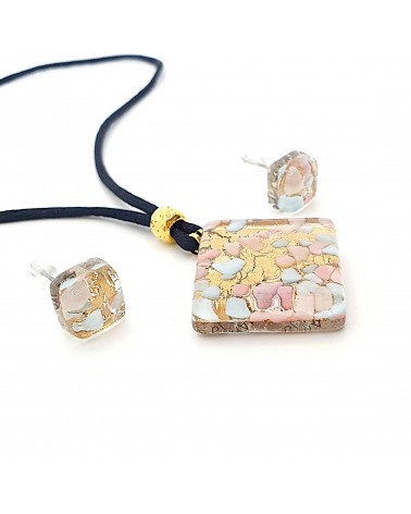 Parure carré en verre de Murano bijoux fantaisies made in Italie Parure carré en verre de Murano bijoux fantaisies made in Italie