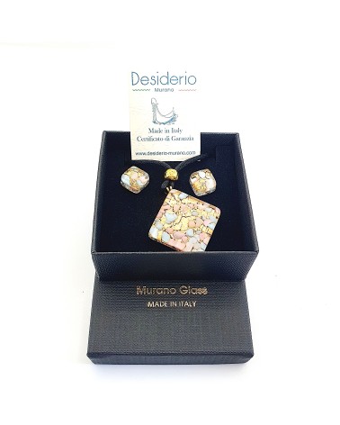 Parure carré en verre de Murano bijoux fantaisies made in Italie Parure carré en verre de Murano bijoux fantaisies made in Italie