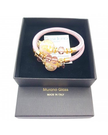 Bracelet Aida en cuir noir et perles en verre de Murano bijoux fantaisies artisans italiens