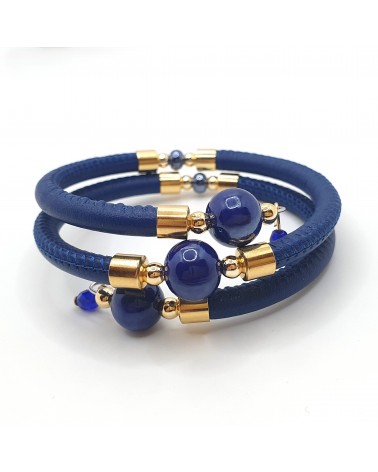 Bracelet spritz en cuir noir et perles en verre de Murano bijoux fantaisies artisans italiens