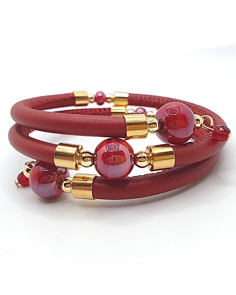 Bracelet spritz en cuir noir et perles en verre de Murano bijoux fantaisies artisans italiens Bracelet spritz en cuir noir et perles en verre de Murano bijoux fantaisies artisans italiens