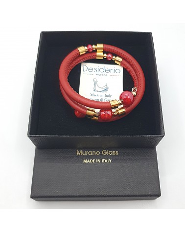 Bracelet spritz en cuir noir et perles en verre de Murano bijoux fantaisies artisans italiens