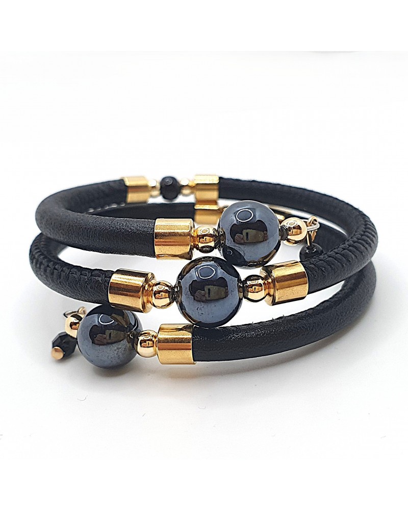 Bracelet spritz en cuir noir et perles en verre de Murano bijoux fantaisies artisans italiens Bracelet spritz en cuir noir et perles en verre de Murano bijoux fantaisies artisans italiens