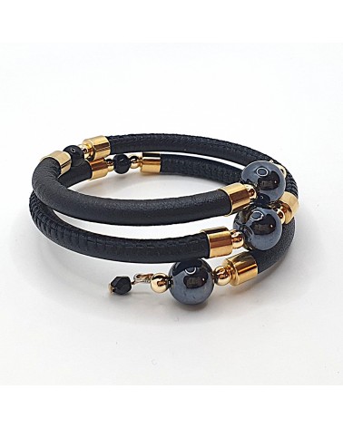 Bracelet spritz en cuir noir et perles en verre de Murano bijoux fantaisies artisans italiens