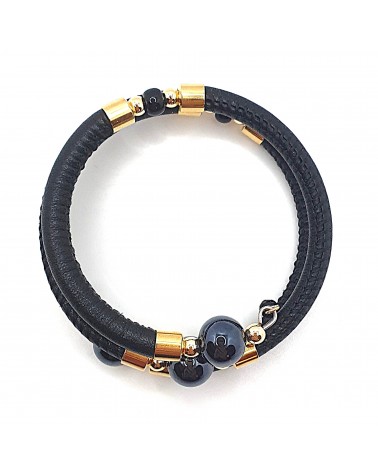 Bracelet spritz en cuir noir et perles en verre de Murano bijoux fantaisies artisans italiens
