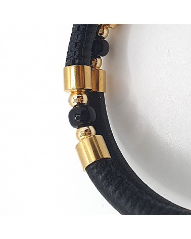 Bracelet spritz en cuir noir et perles en verre de Murano bijoux fantaisies artisans italiens Bracelet spritz en cuir noir et perles en verre de Murano bijoux fantaisies artisans italiens