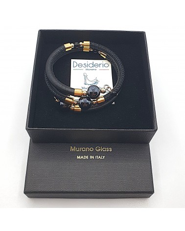 Bracelet spritz en cuir noir et perles en verre de Murano bijoux fantaisies artisans italiens Bracelet spritz en cuir noir et perles en verre de Murano bijoux fantaisies artisans italiens