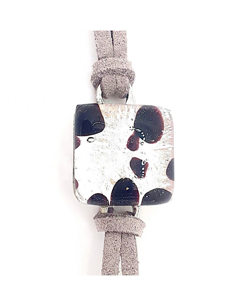 bracelet carré en cuir et verre de Murano bijoux italiens bracelet carré en cuir et verre de Murano bijoux italiens