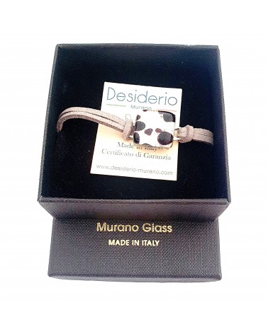 bracelet carré en cuir et verre de Murano bijoux italiens