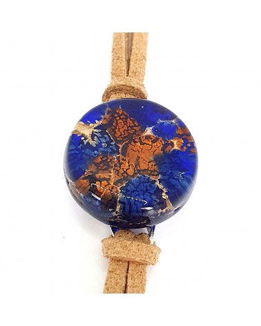 Bracelet en cuir verre de Murano  rond fait à la main  Made in Italie