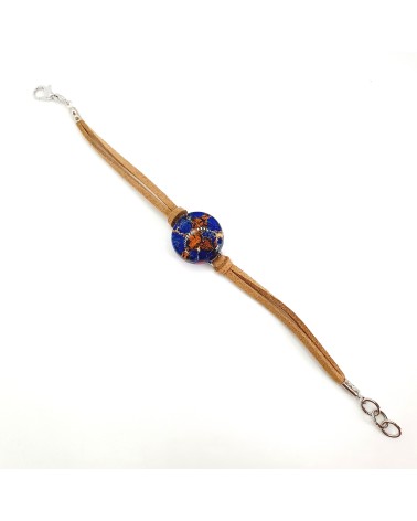Bracelet en cuir verre de Murano  rond fait à la main  Made in Italie