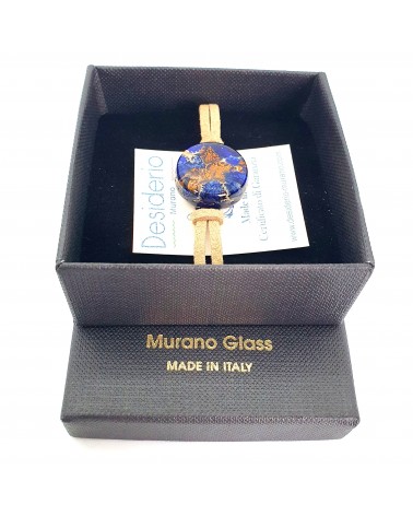 Bracelet en cuir verre de Murano  rond fait à la main  Made in Italie