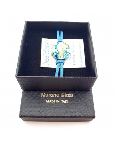 Bracelet en cuir verre de Murano  rond fait à la main  Made in Italie Bracelet en cuir verre de Murano  rond fait à la main  Made in Italie