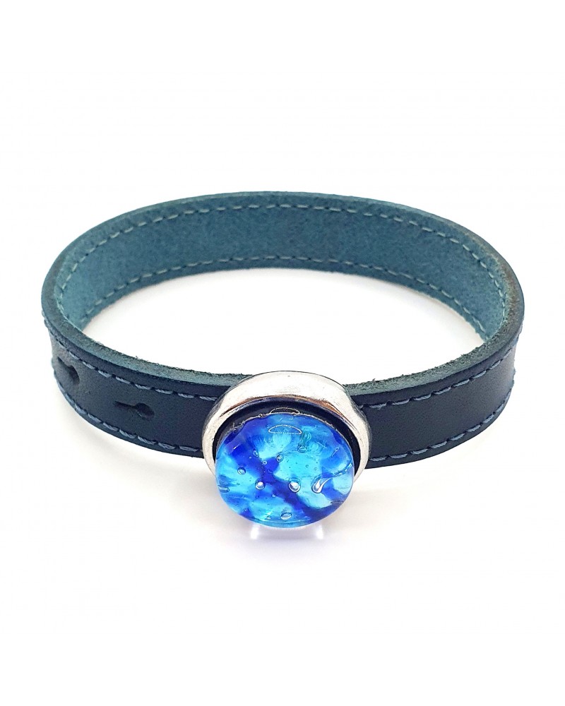 Bracelet en cuir et motif en verre de Murano bijoux Murano made in Italie Bracelet en cuir et motif en verre de Murano bijoux Murano made in Italie