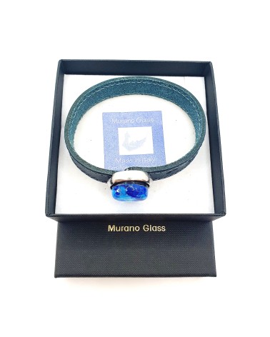 Bracelet en cuir et motif en verre de Murano bijoux Murano made in Italie Bracelet en cuir et motif en verre de Murano bijoux Murano made in Italie