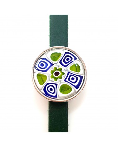 Bracelet en cuir avec murrine couleur verte bijoux fantaisies fait à la main Bijoux Murano Bracelet en cuir avec murrine couleur verte bijoux fantaisies fait à la main Bijoux Murano