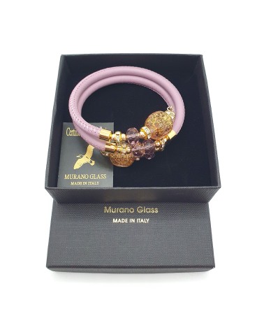 Bracelet Diana en cuir lilas et perles en verre de Murano bijoux fantaisies créateurs italiens Bracelet Diana en cuir lilas et perles en verre de Murano bijoux fantaisies créateurs italiens