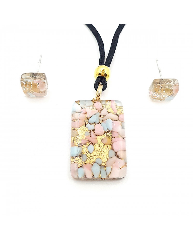 Parure réctangle en verre de Murano bijoux fantaisies made in Italie