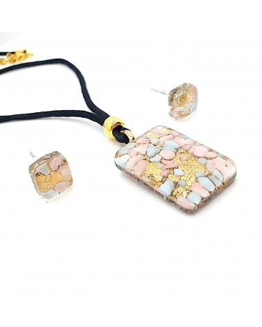 Parure réctangle en verre de Murano bijoux fantaisies made in Italie