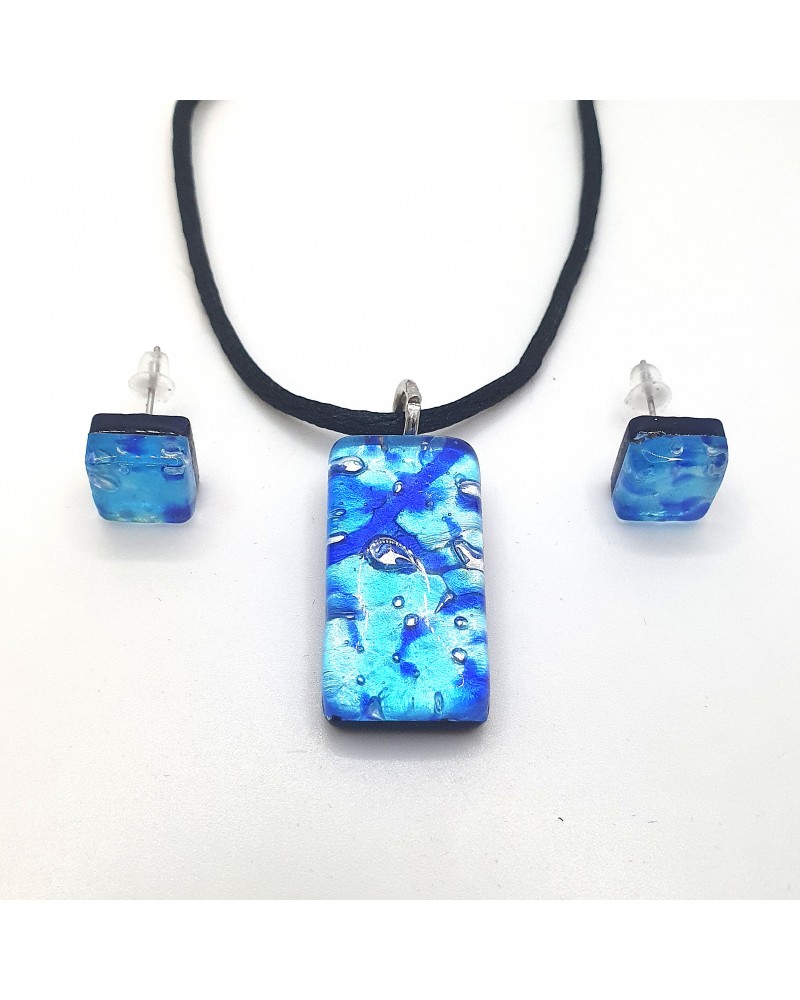 Petite parure rectangle en verre de Murano bijoux fantaisies fait à la main