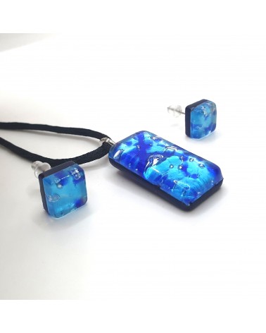 Petite parure rectangle en verre de Murano bijoux fantaisies fait à la main