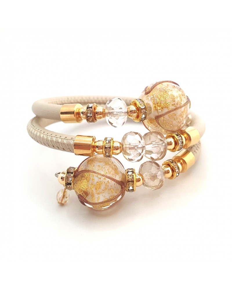Bracelet Aida en cuir et perles en verre de Murano bijoux fantaisies artisans italiens