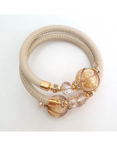 Bracelet Aida en cuir et perles en verre de Murano bijoux fantaisies artisans italiens