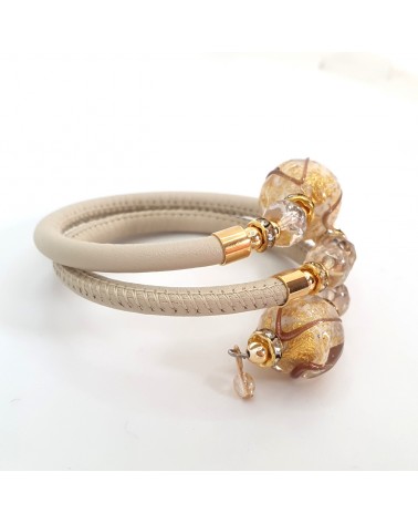 Bracelet Aida en cuir et perles en verre de Murano bijoux fantaisies artisans italiens
