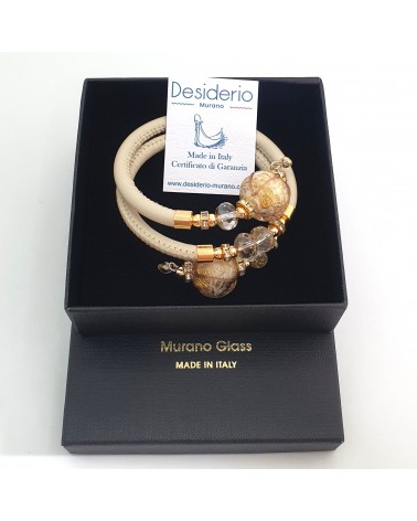 Bracelet Aida en cuir  et perles en verre de Murano bijoux fantaisies artisans italiens