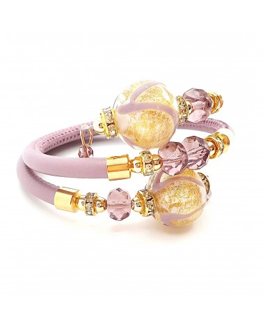 Bracelet Aida en cuir noir et perles en verre de Murano bijoux fantaisies artisans italiens