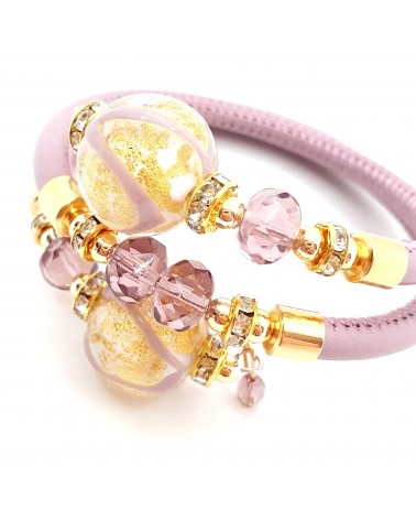 Bracelet Aida en cuir noir et perles en verre de Murano bijoux fantaisies artisans italiens