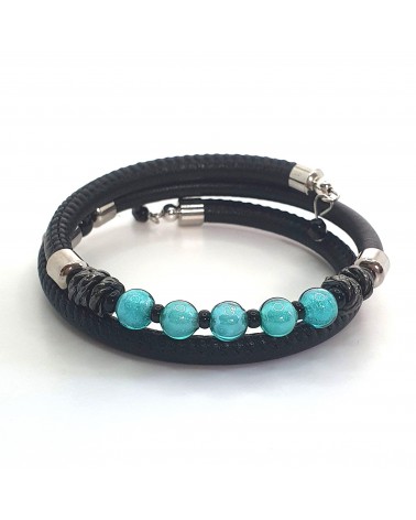 Bracelet en cuir de Toscane et verre de Murano bijoux fantaisies made in Italy