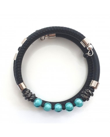 Bracelet en cuir de Toscane et verre de Murano bijoux fantaisies made in Italy