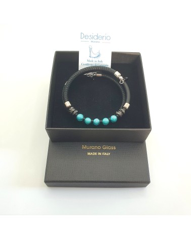 Bracelet en cuir de Toscane et verre de Murano bijoux fantaisies made in Italy