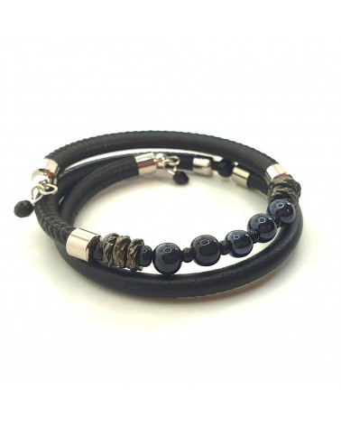 Bracelet en cuir de Toscane et verre de Murano bijoux fantaisies made in Italy